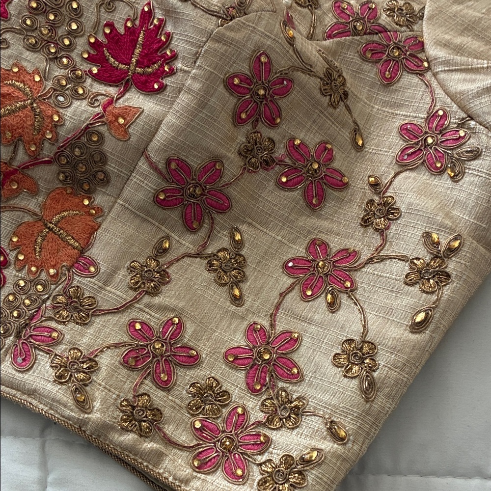 Lehenga Beautiful two piece cream with gold, teal, and pink with Dupatta. - Picture 4 of 7